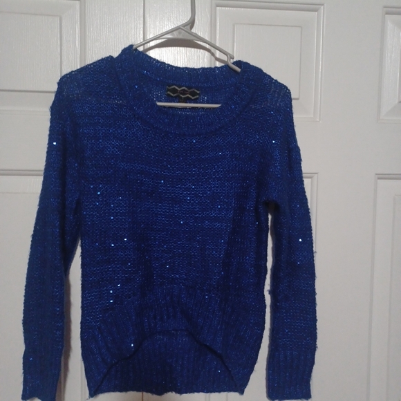 Pink rose sweater medium women blue sparkles sequins soft - Picture 3 of 5
